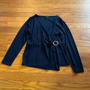 Navy Jersey Wrap Blouse